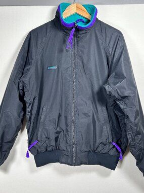 Vintage 90s Columbia Sportswear Jacket Black Purple Teal Fleece Full Zip Men XL